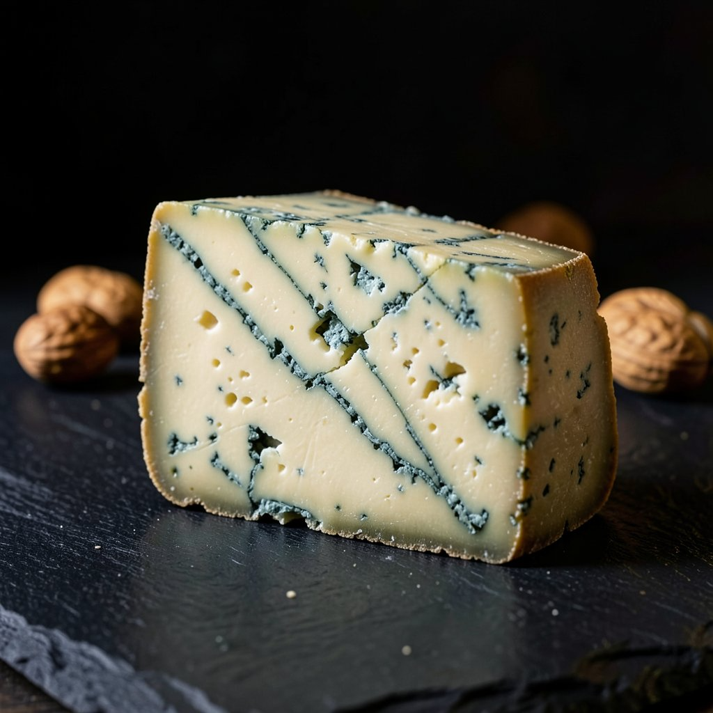 Blue cheese with walnuts, ready to serve
