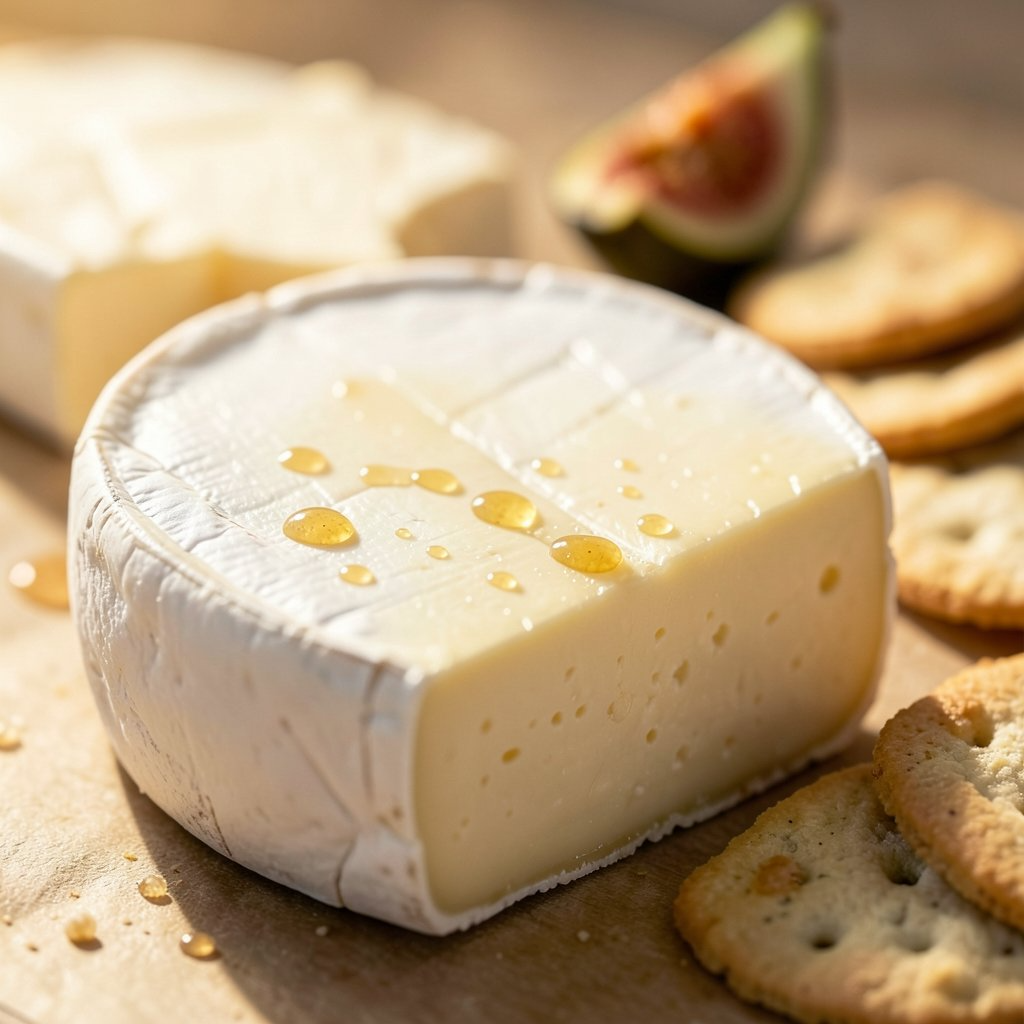 Soft bloomy-rind cheese with honey and crackers